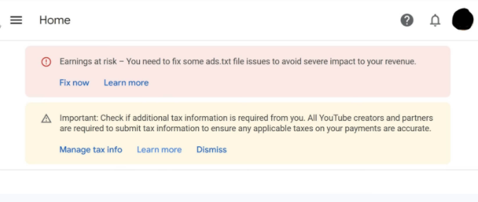 Google AdSense tax form notification