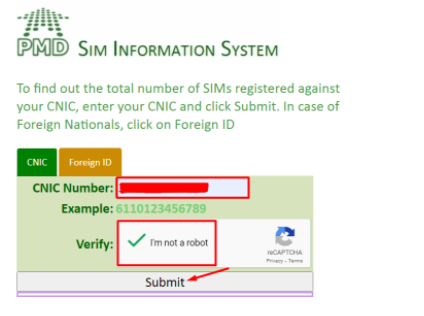 ChecK SIM number through CNIC