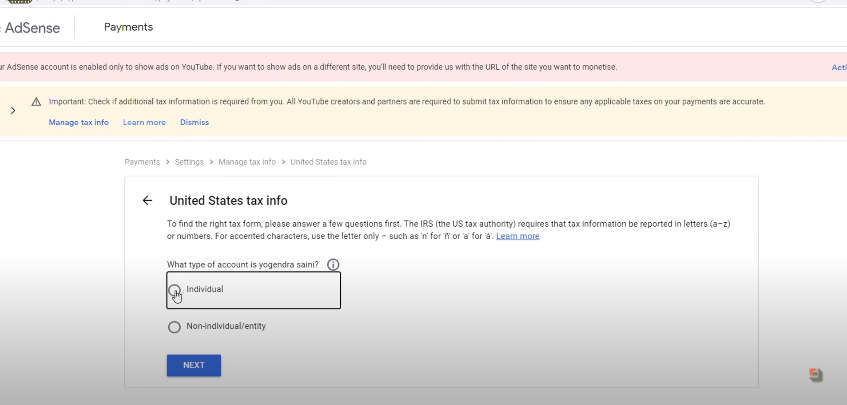 How to fill Google AdSense tax information form