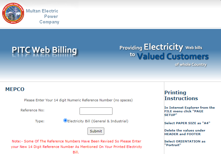 Check MEPCO Bill through reference number