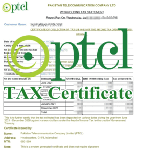 PTCL witholding tax certificate