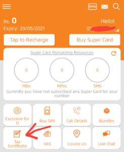 How to Get Your Ufone Tax Certificate Online on my ufone app
